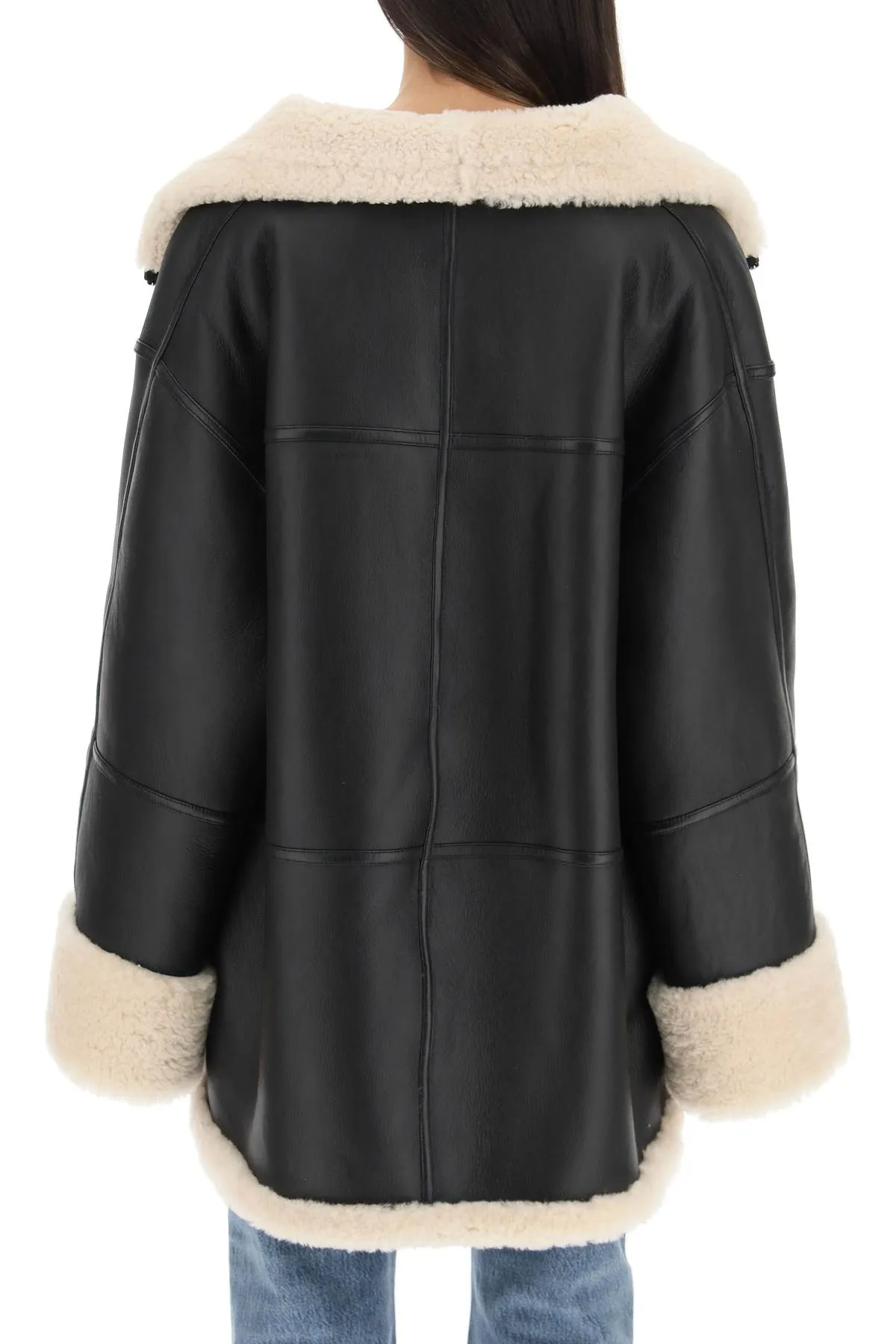 oversized shearling jacket 214 122 606 BLACK/OFF-WHITE