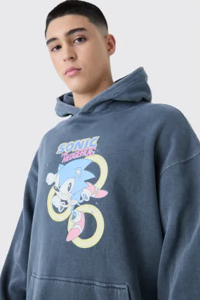 Oversized Sonic Wash License Hoodie | boohooMAN UK