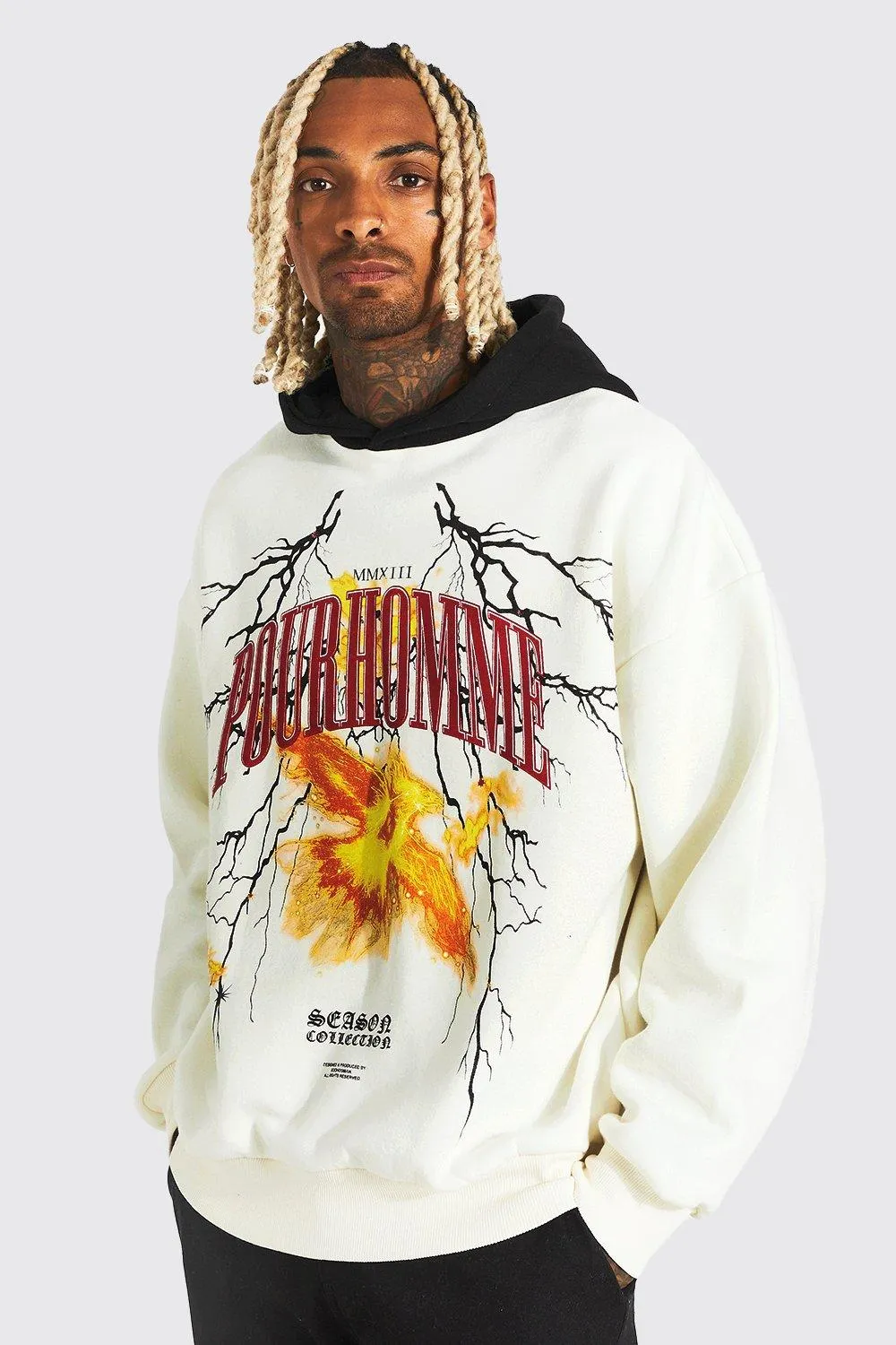 Oversized Worldwide Lightning Washed Hoodie | boohooMAN UK