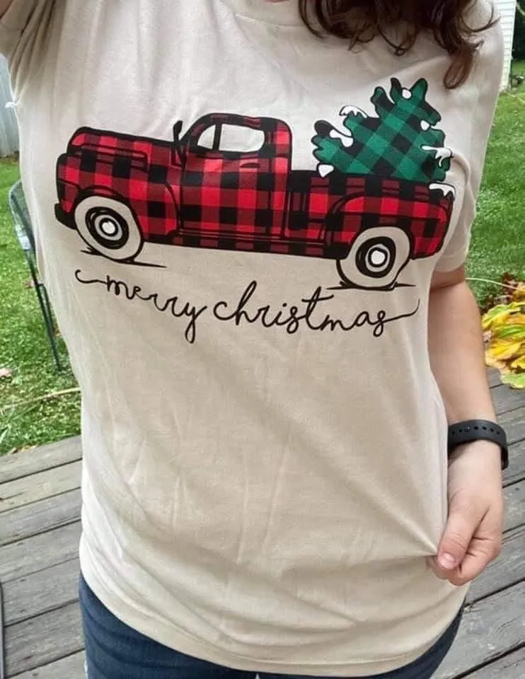 Plaid Christmas Truck Tee NAT