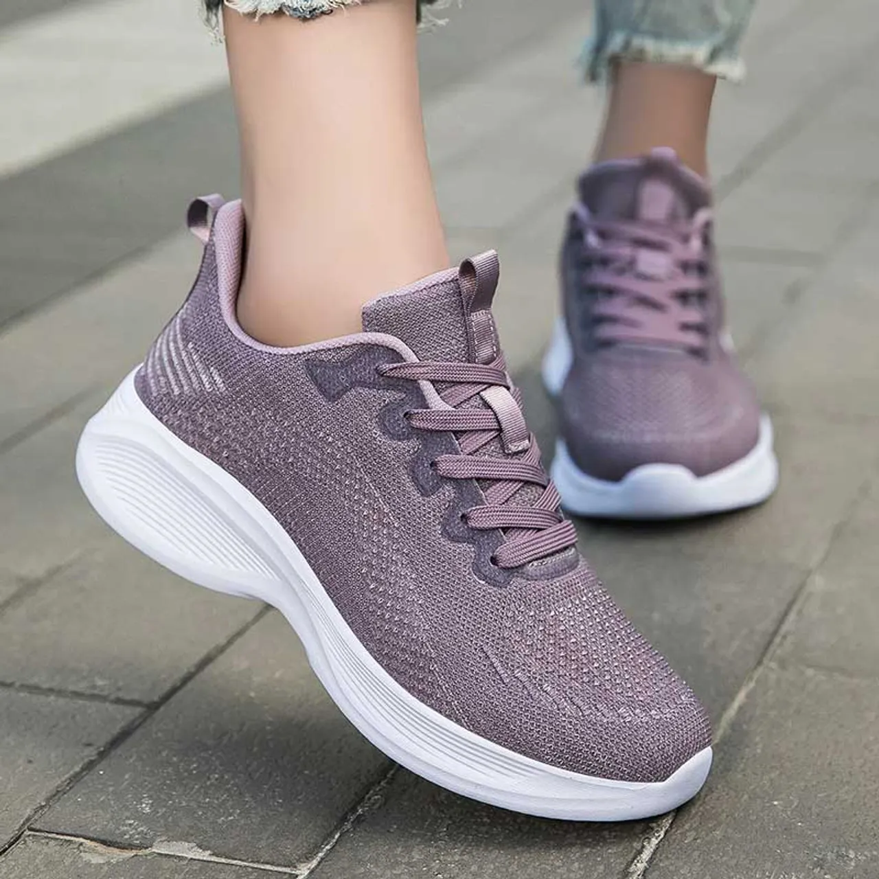 Purple flyknit stripe texture casual shoe sneaker