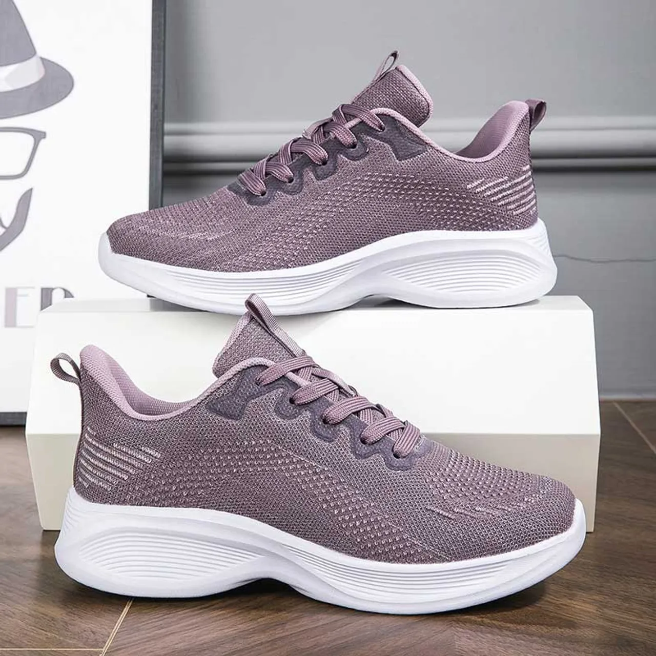 Purple flyknit stripe texture casual shoe sneaker