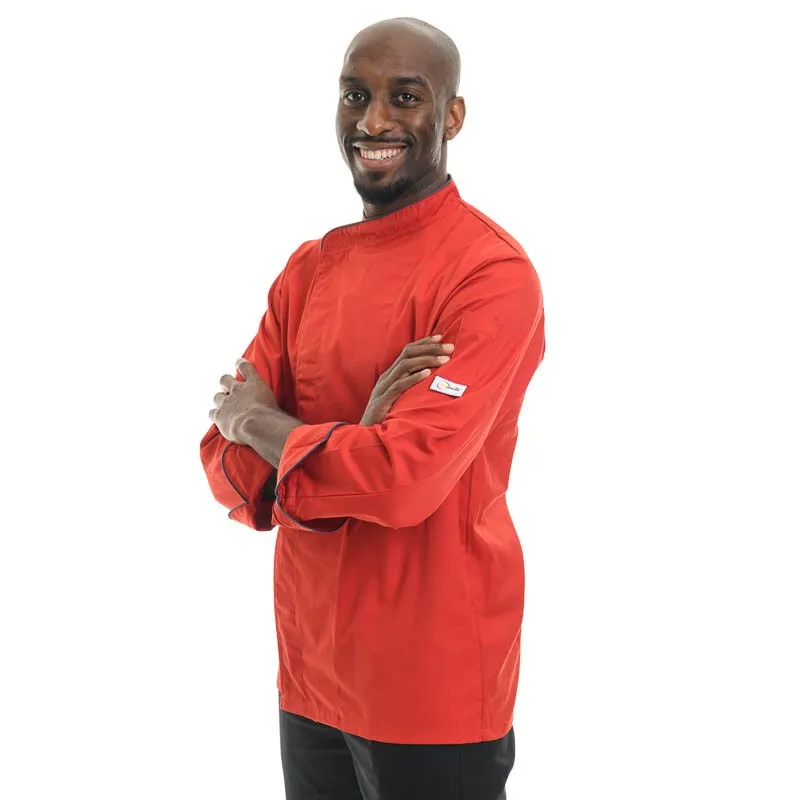 Red Short Sleeve or Long Sleeve Kitchen Coat with Gray Piping  - MANELLI