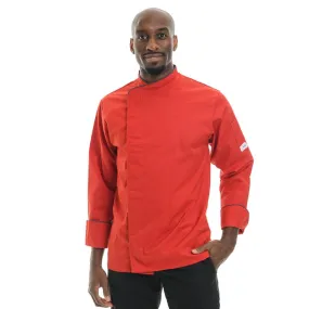 Red Short Sleeve or Long Sleeve Kitchen Coat with Gray Piping  - MANELLI