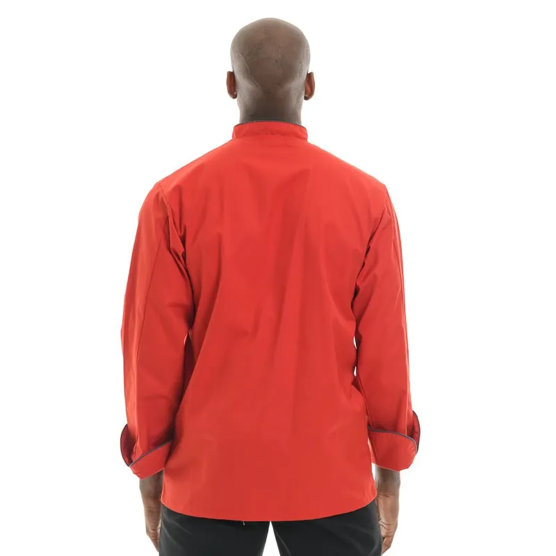 Red Short Sleeve or Long Sleeve Kitchen Coat with Gray Piping  - MANELLI