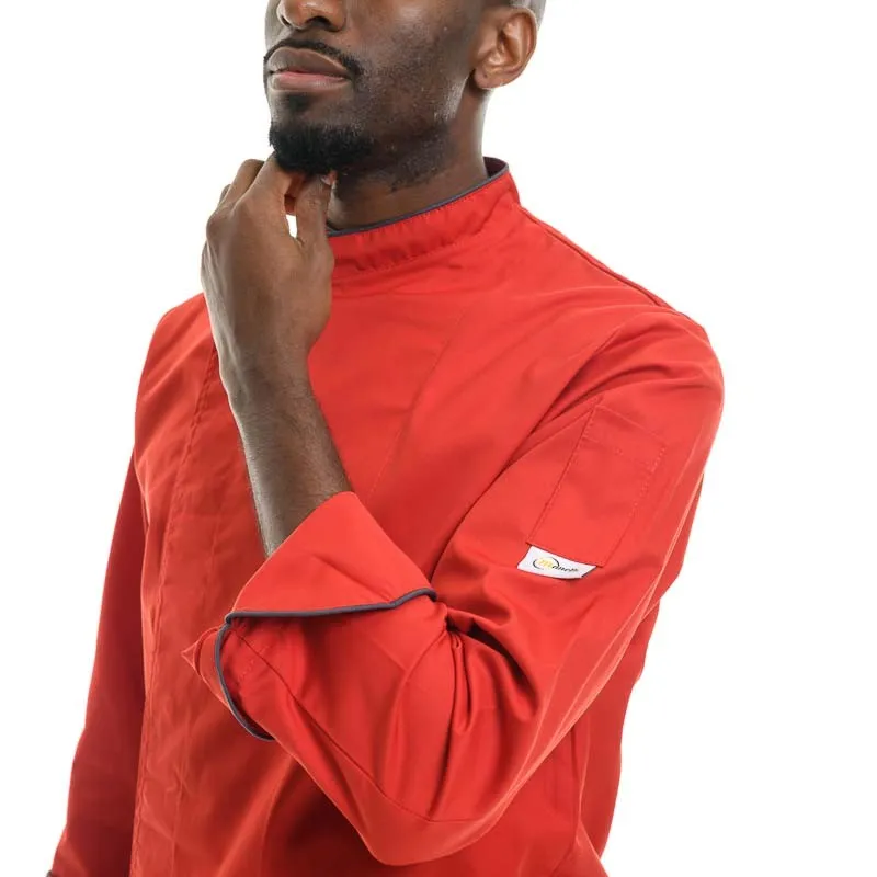 Red Short Sleeve or Long Sleeve Kitchen Coat with Gray Piping  - MANELLI