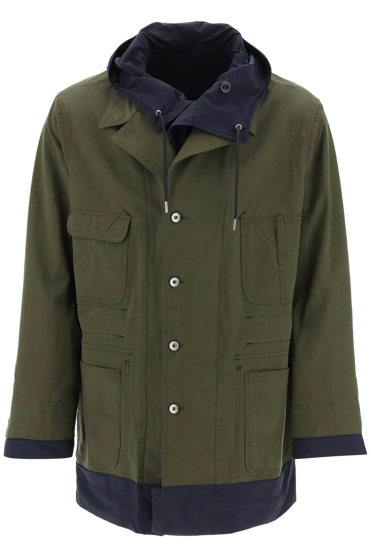 reversible cotton blend overcoat with 24 03355M KHAKI NAVY