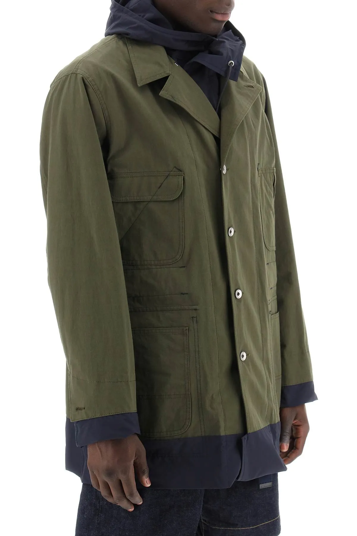 reversible cotton blend overcoat with 24 03355M KHAKI NAVY