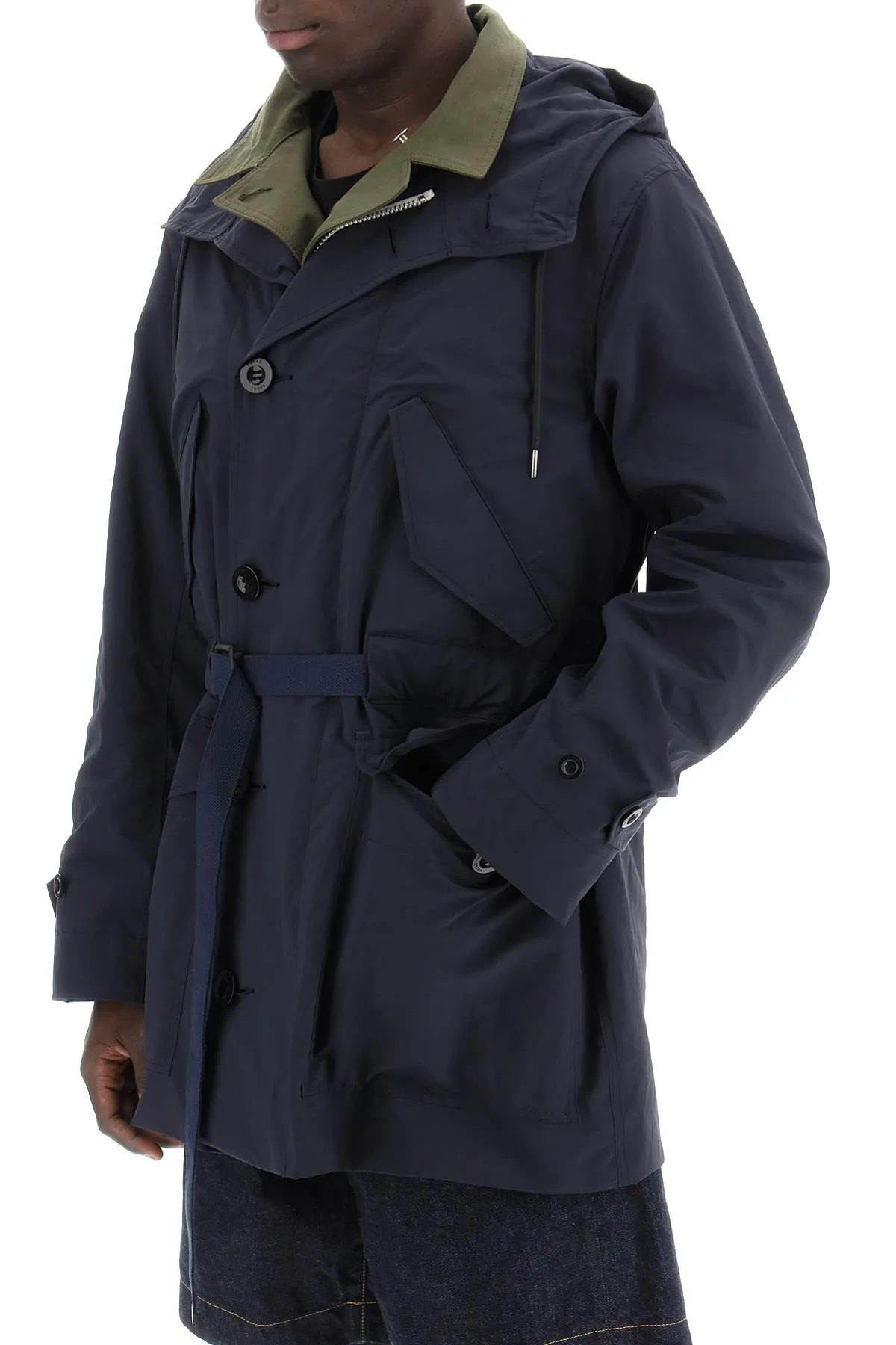 reversible cotton blend overcoat with 24 03355M KHAKI NAVY