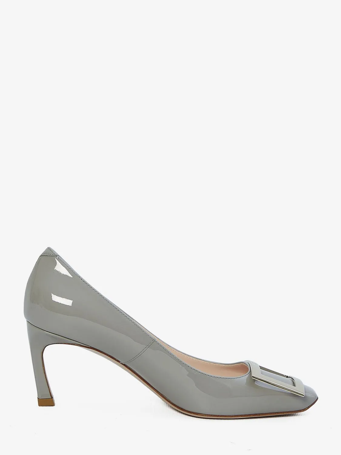 ROGER VIVIER Elegant Grey Patent Leather Pumps with Signature Buckle, 7cm Heel