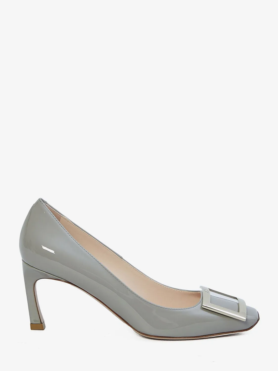 ROGER VIVIER Elegant Grey Patent Leather Pumps with Signature Buckle, 7cm Heel