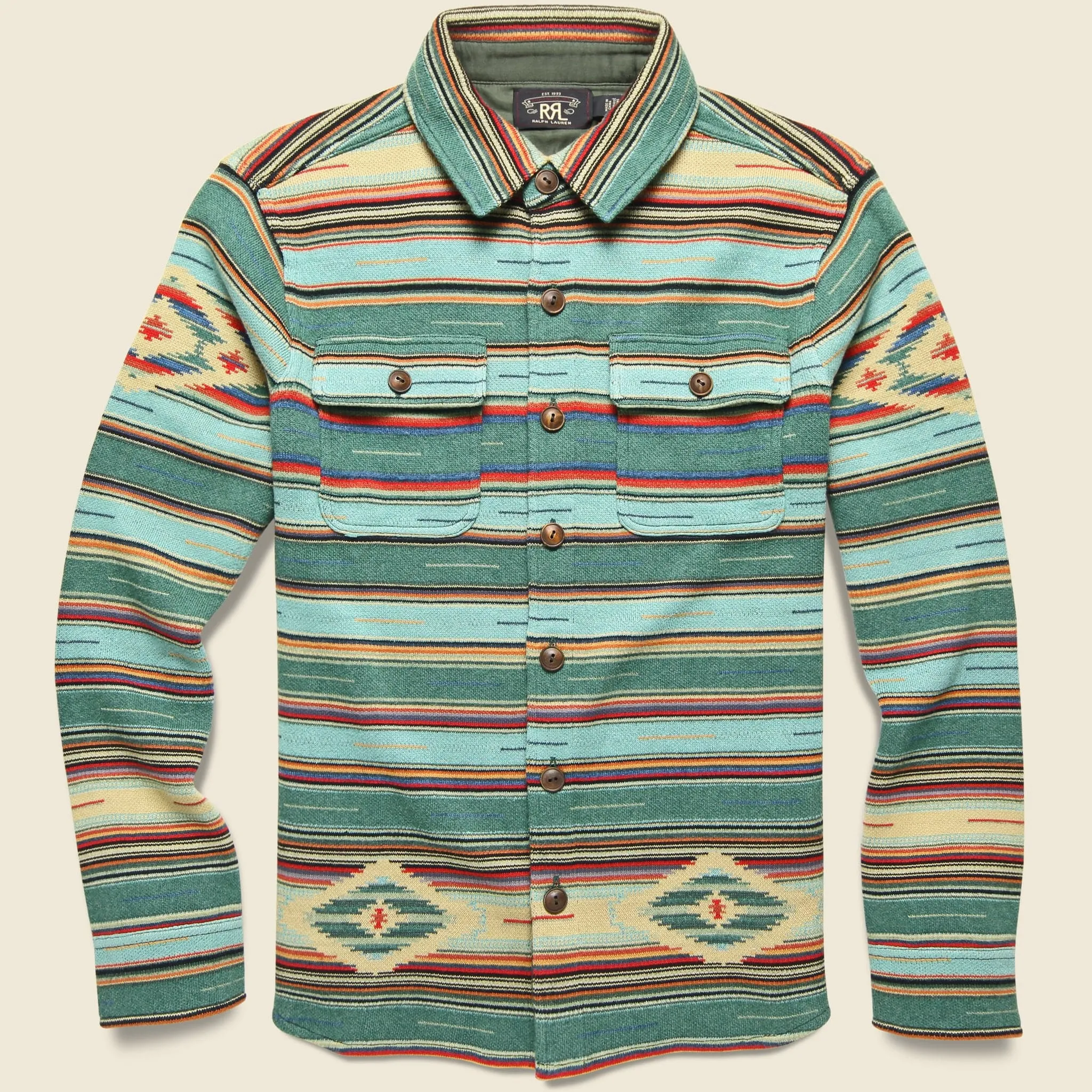 Serape Cotton-Blend Workshirt Sweater - Sage