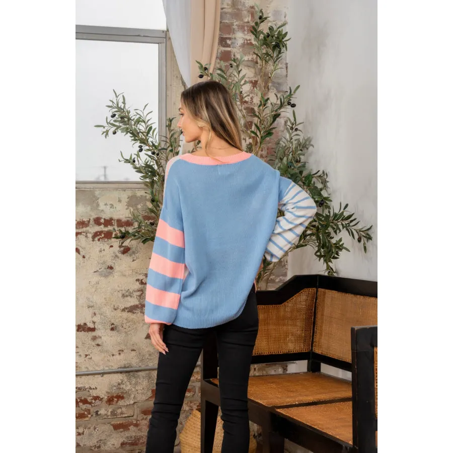 Sew In Love Full Size Striped Dropped Shoulder Sweater