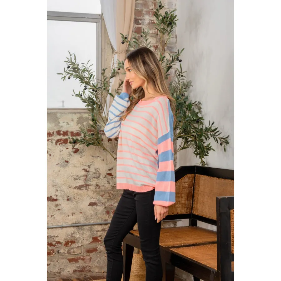 Sew In Love Full Size Striped Dropped Shoulder Sweater