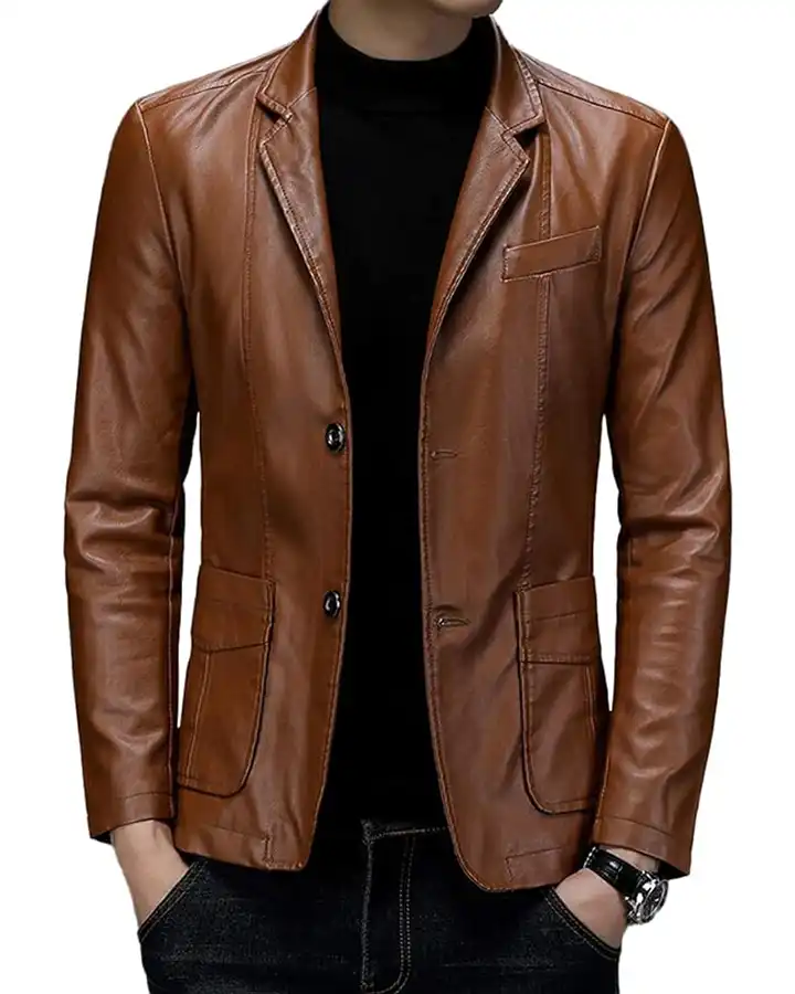 Sheepskin Leather Brown Blazer Coat | William Jacket