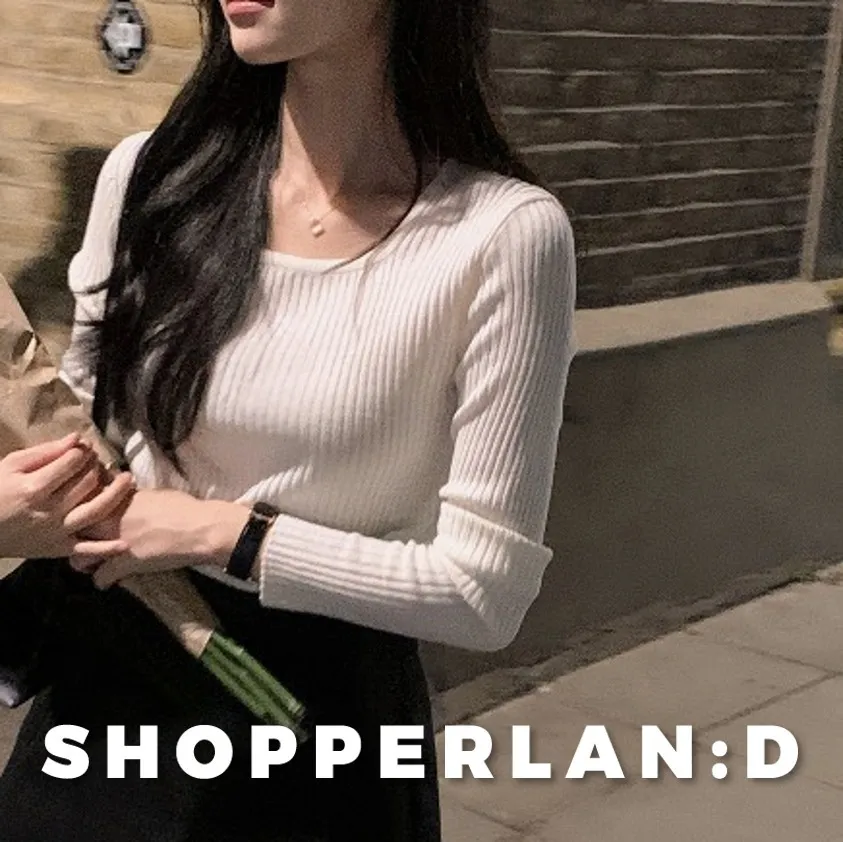 SHOPPERLAND  |Casual Style Rib Street Style Long Sleeves Plain