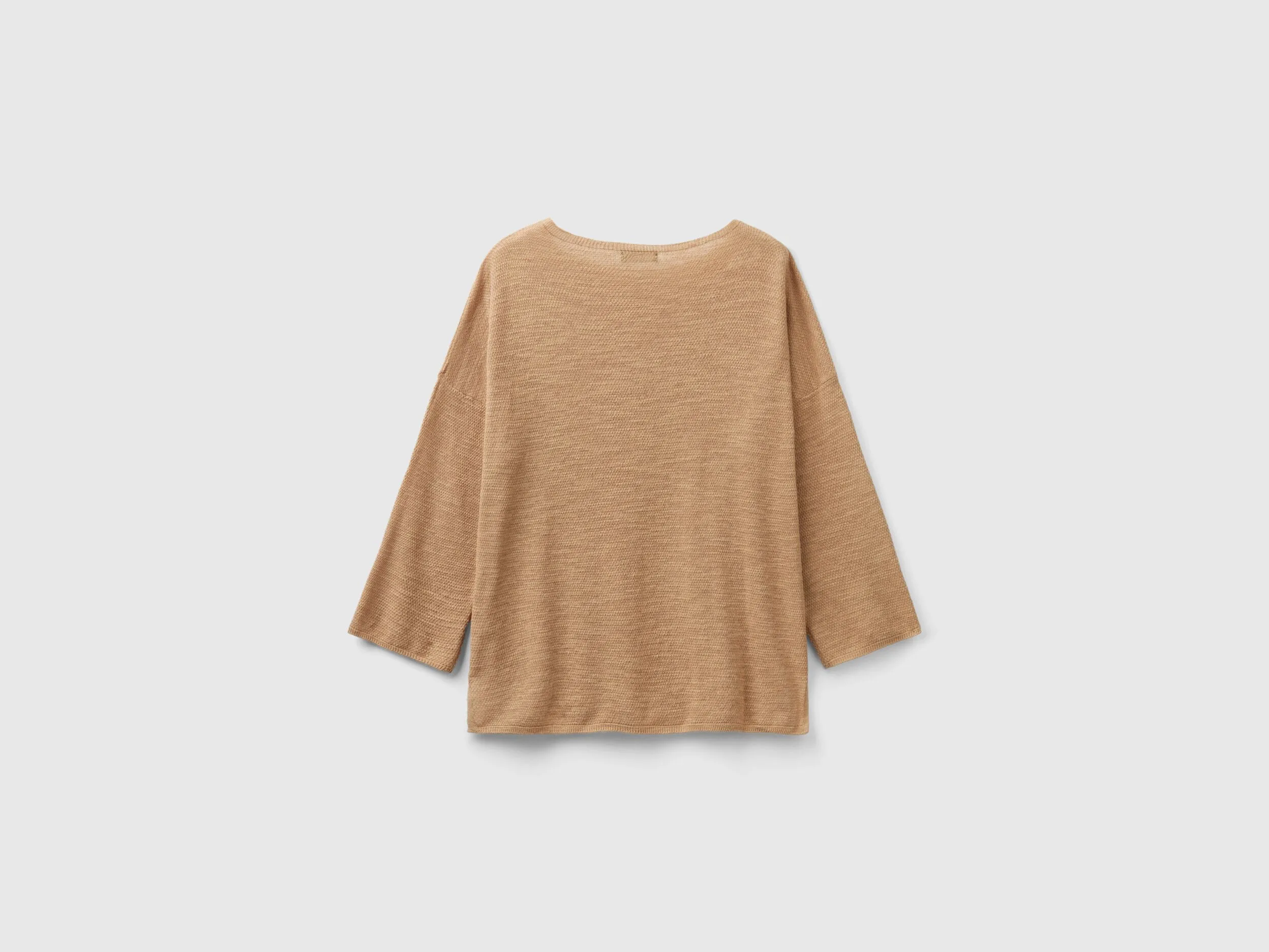 Sweater in linen blend with 3/4 sleeves - Beige | Benetton