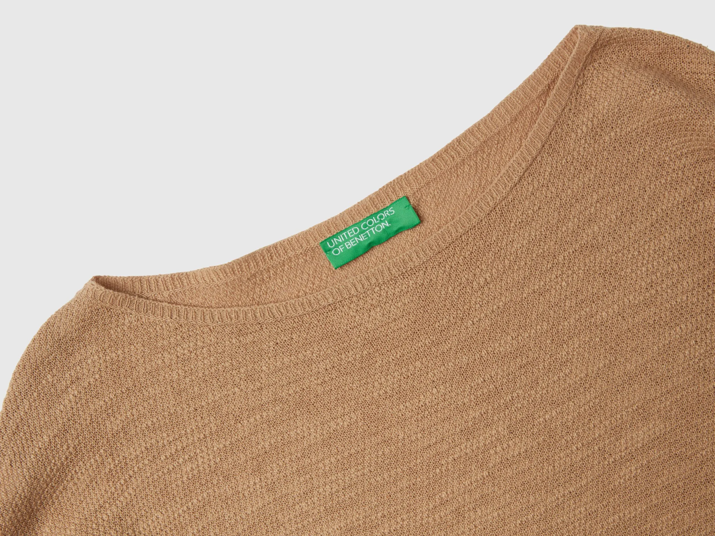 Sweater in linen blend with 3/4 sleeves - Beige | Benetton