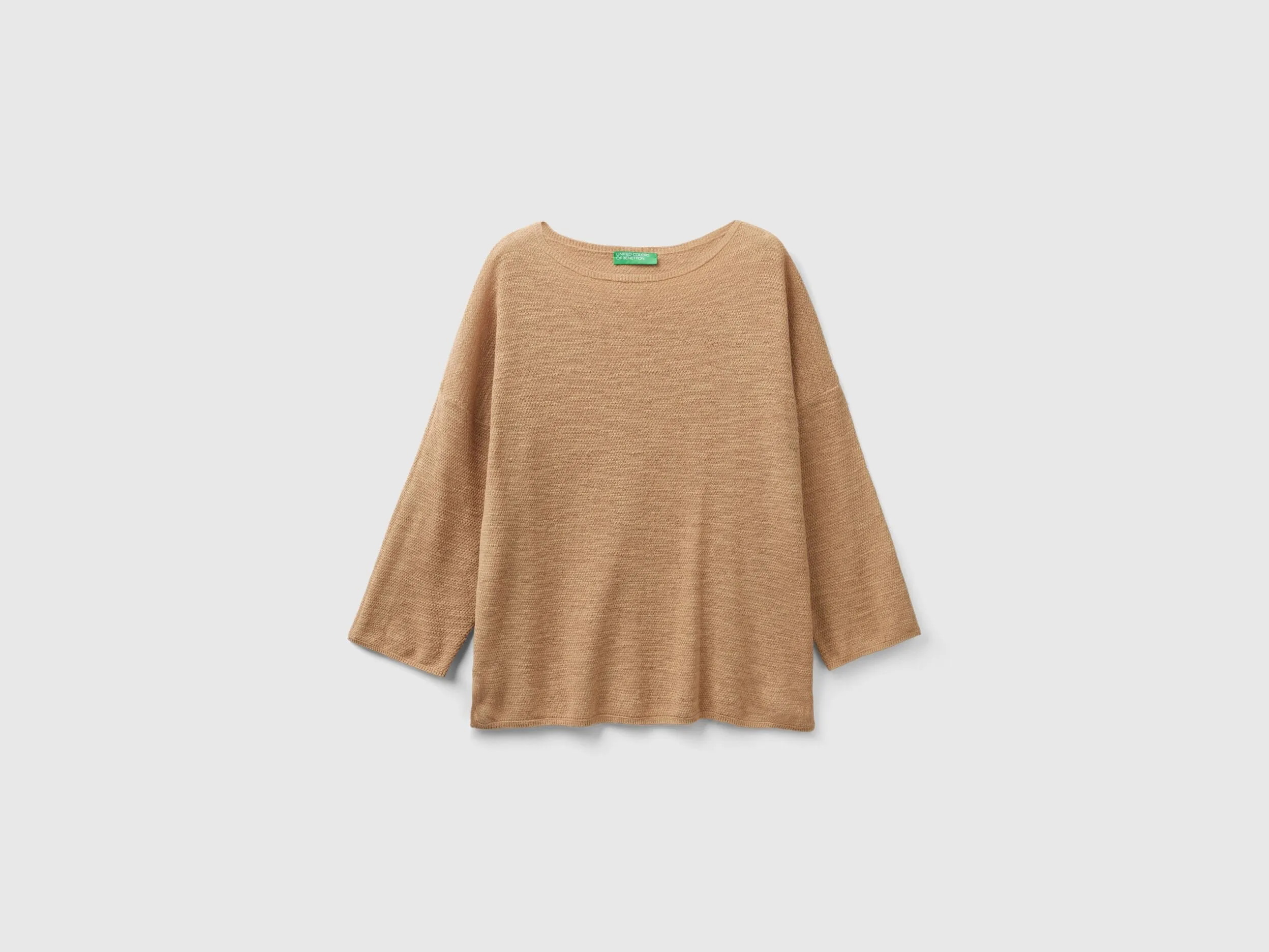 Sweater in linen blend with 3/4 sleeves - Beige | Benetton