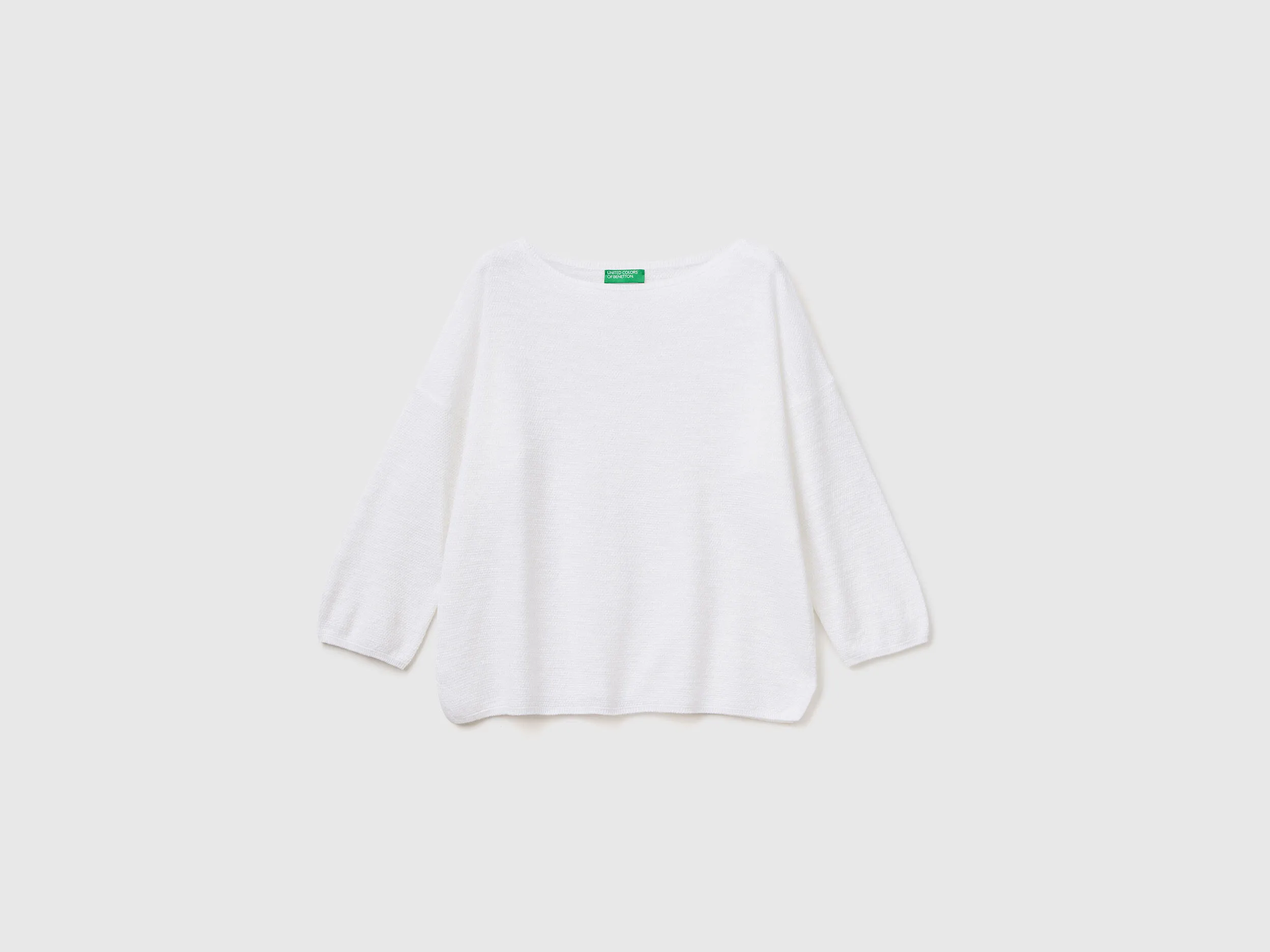 Sweater in linen blend with 3/4 sleeves - White | Benetton