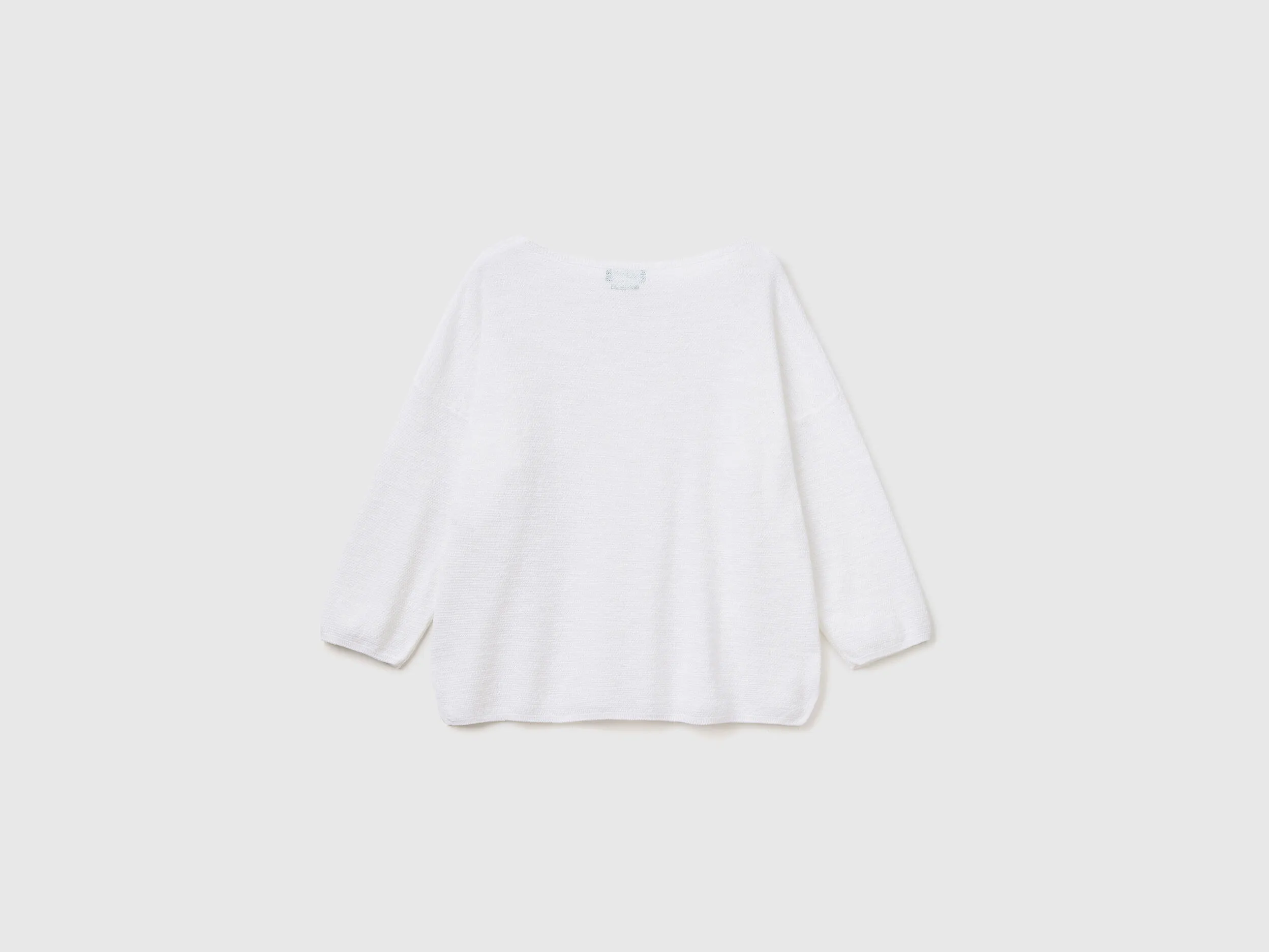 Sweater in linen blend with 3/4 sleeves - White | Benetton