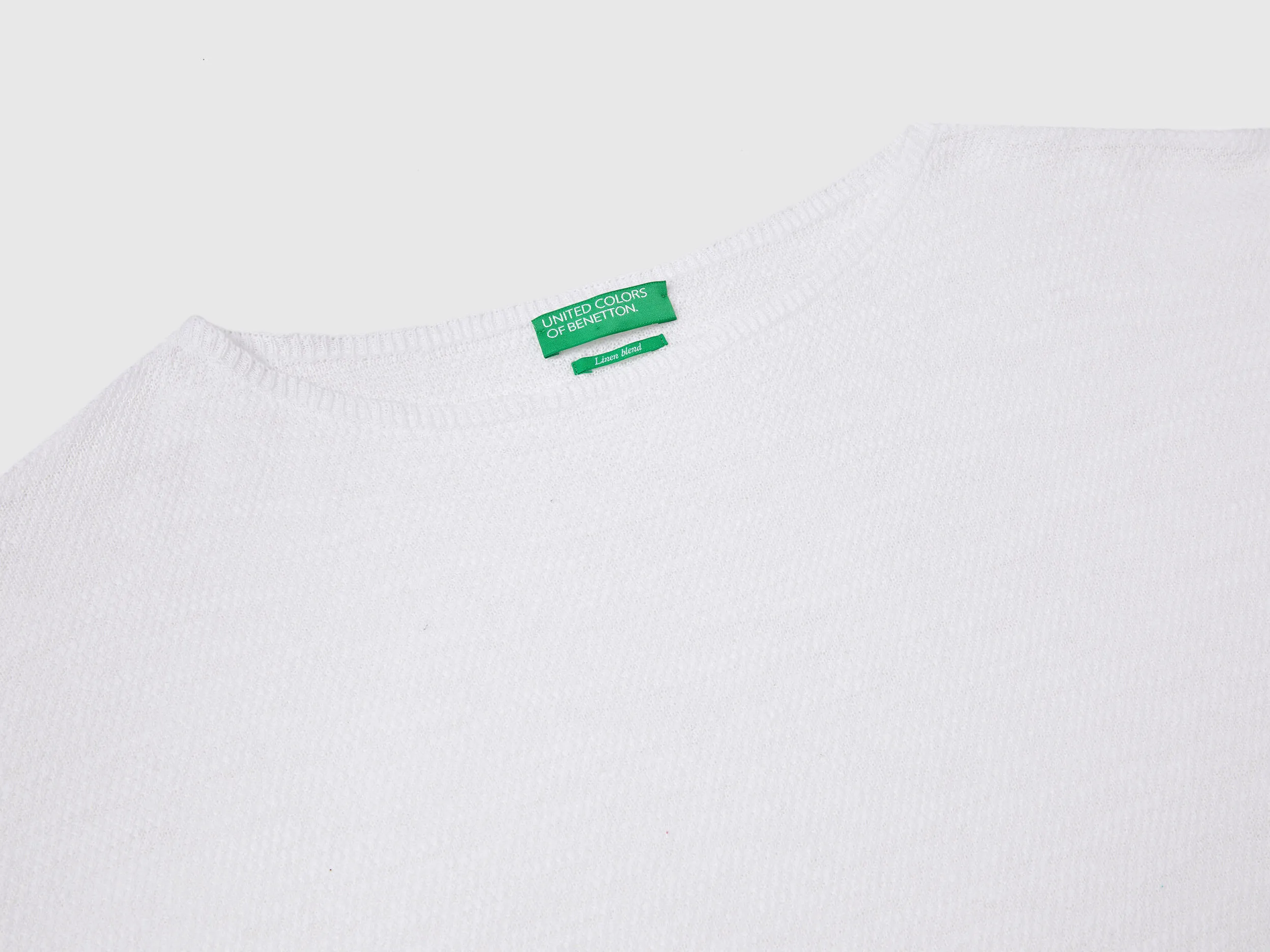 Sweater in linen blend with 3/4 sleeves - White | Benetton