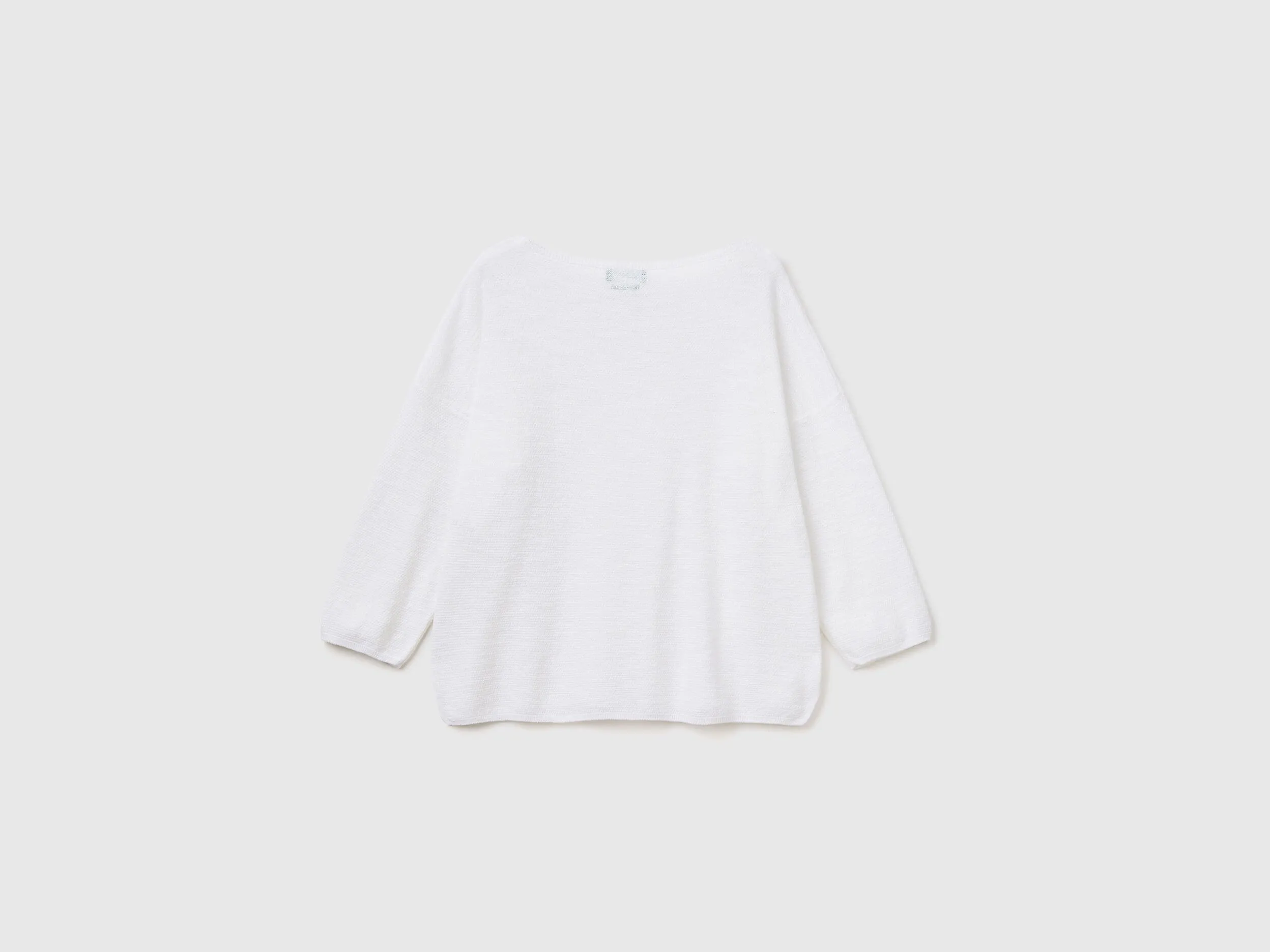 Sweater in linen blend with 3/4 sleeves - White | Benetton