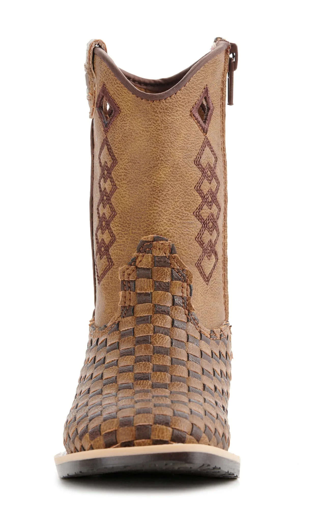 Twister Toddler Brown and Tan Basketweave Wide Square Toe Boots