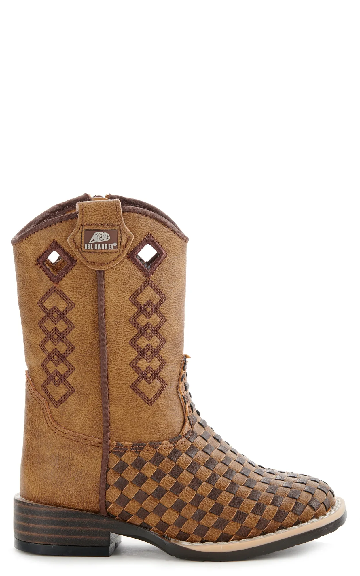 Twister Toddler Brown and Tan Basketweave Wide Square Toe Boots