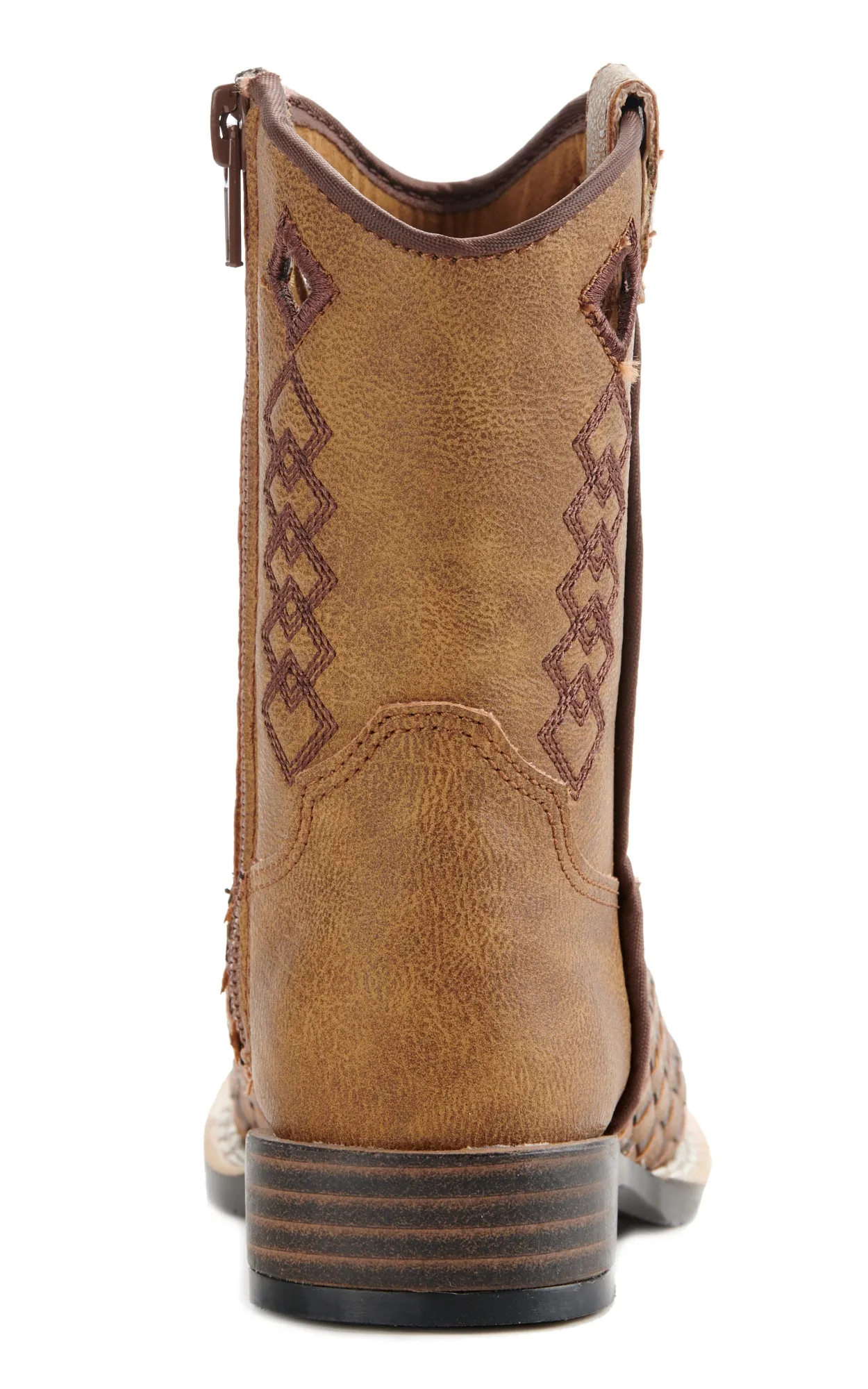 Twister Toddler Brown and Tan Basketweave Wide Square Toe Boots