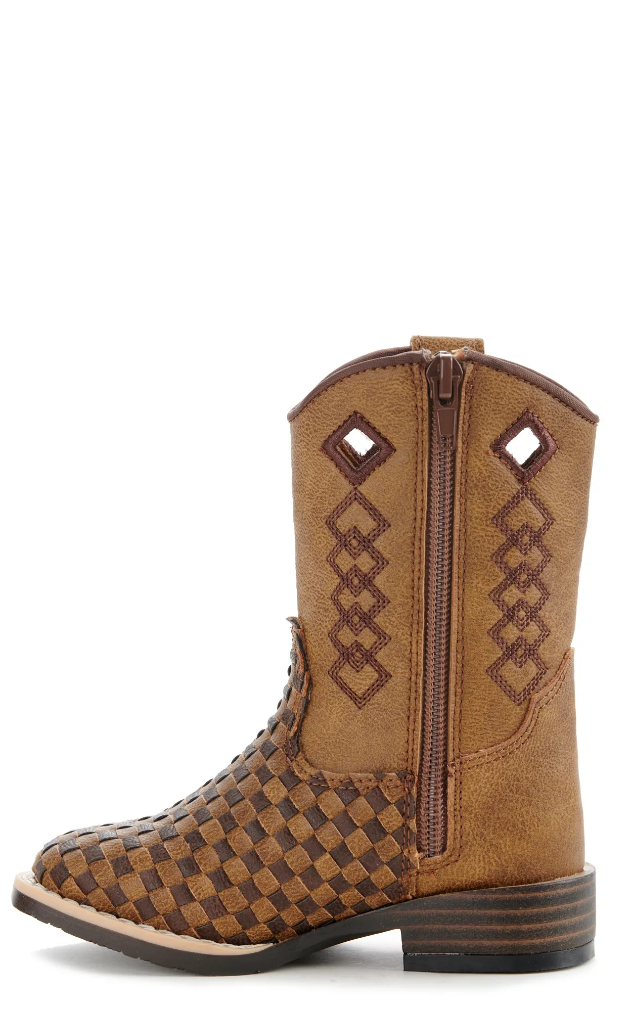 Twister Toddler Brown and Tan Basketweave Wide Square Toe Boots