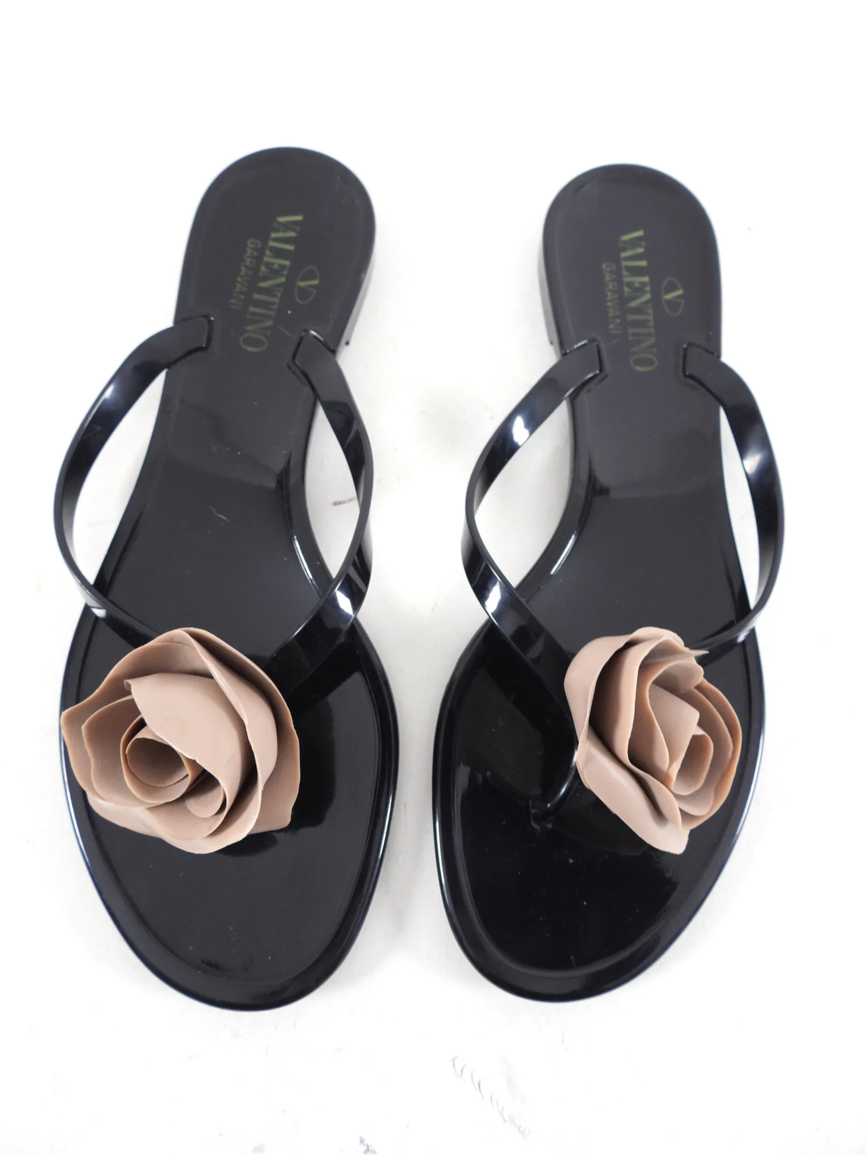 Valentino Black Jelly Rose Flip Flop Sandals - USA 8