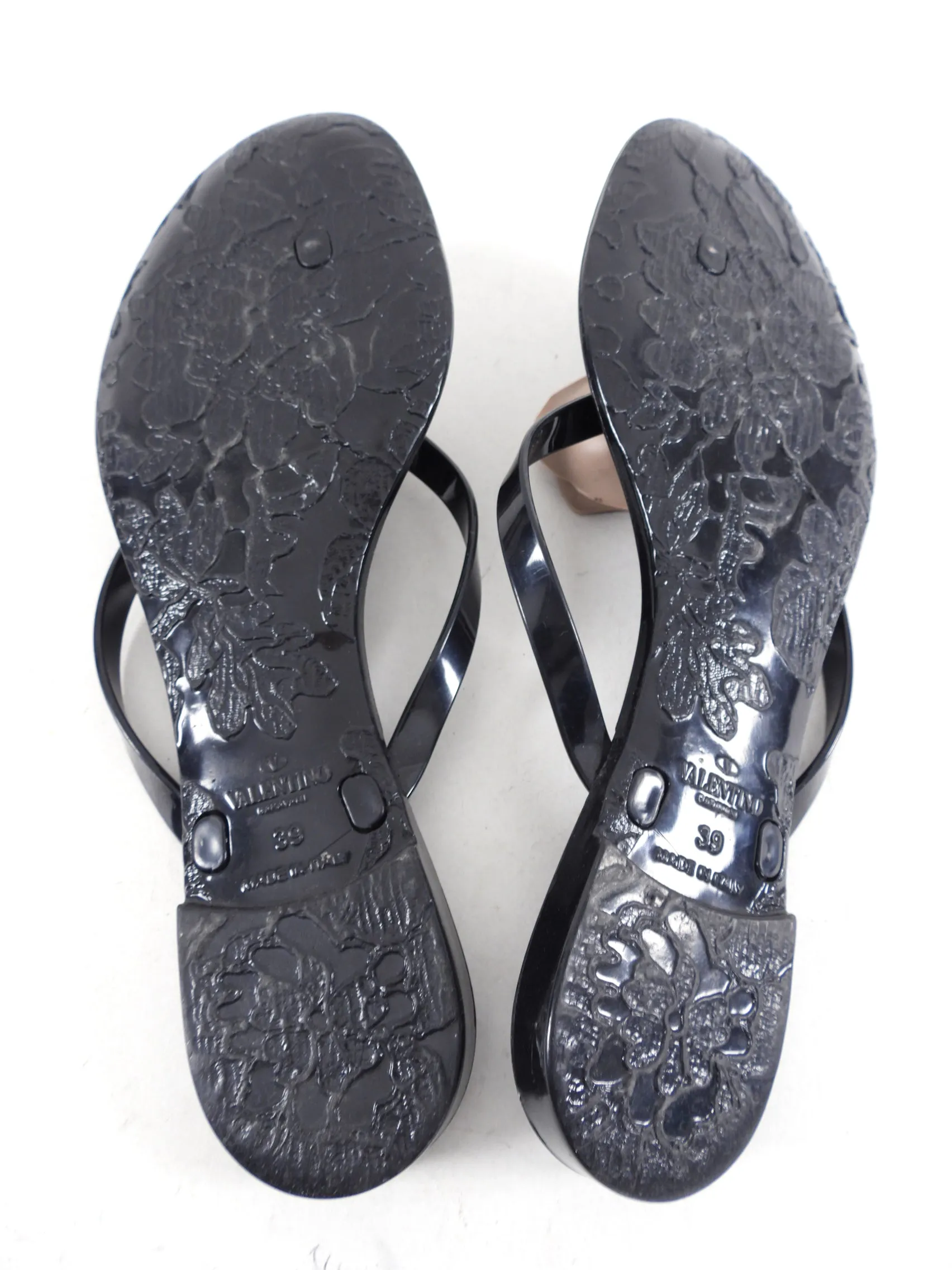 Valentino Black Jelly Rose Flip Flop Sandals - USA 8