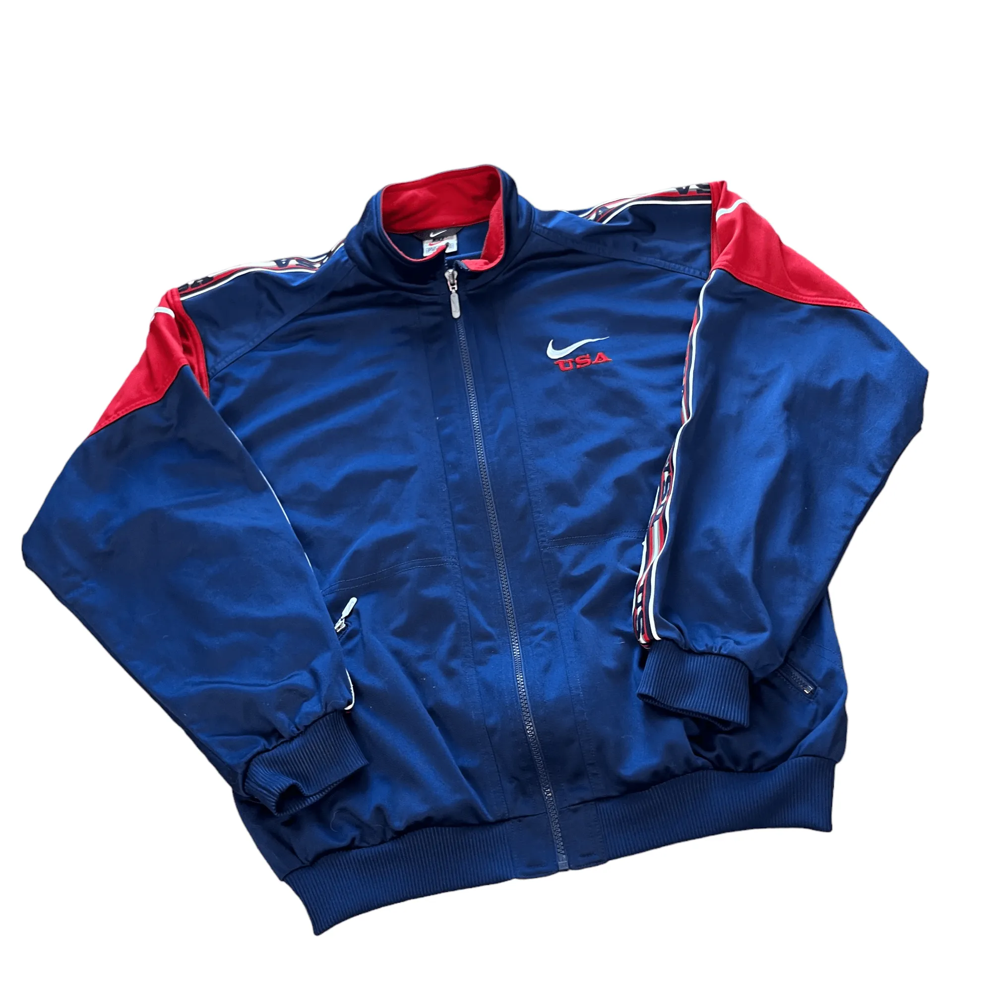 Vintage 90s Navy Blue + Red Nike Jacket - Medium