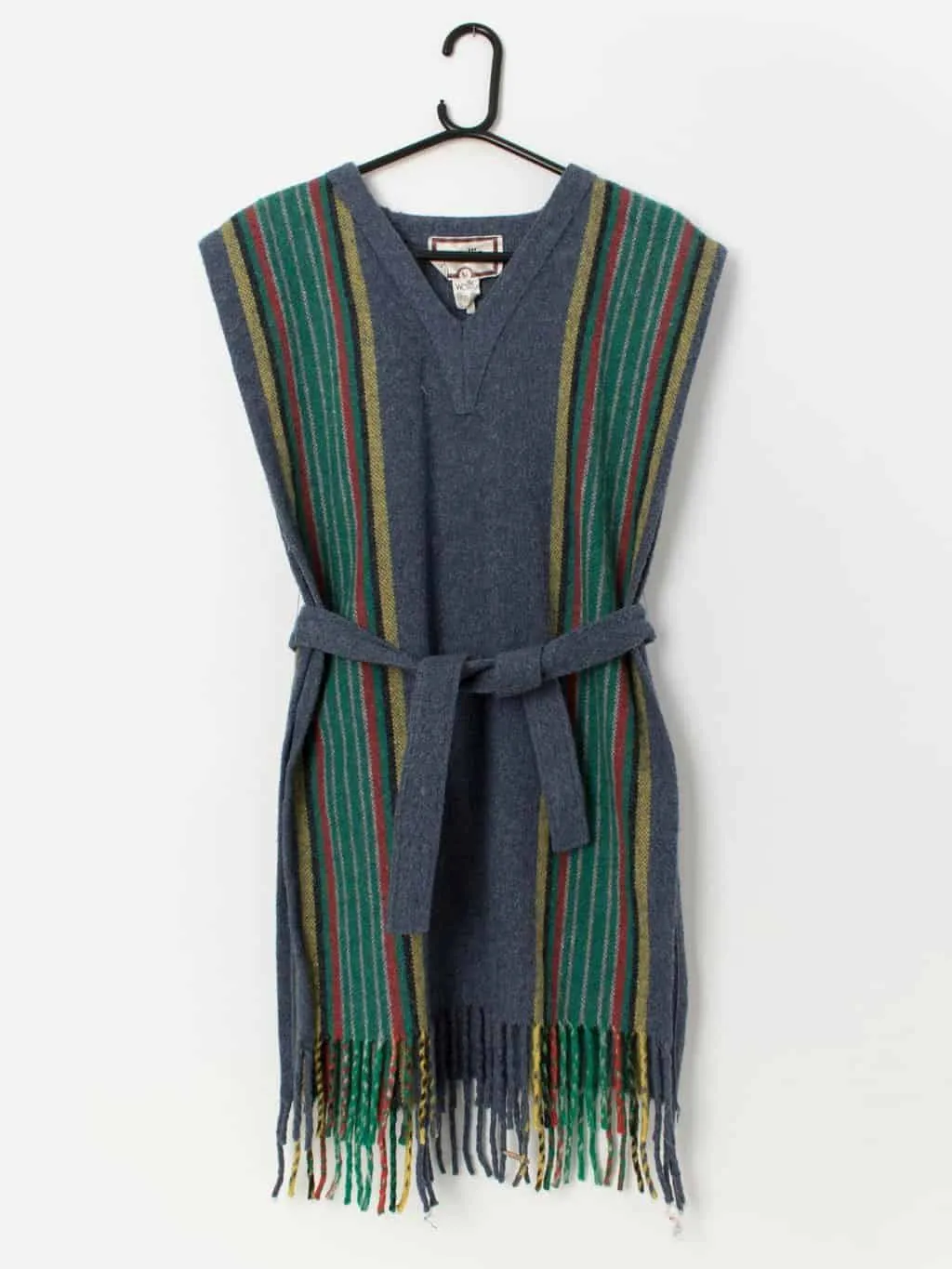 Vintage striped vest with fringe detail and belt – Medium