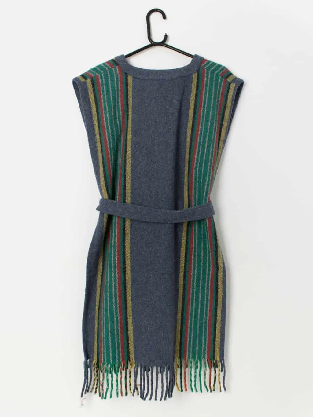 Vintage striped vest with fringe detail and belt – Medium