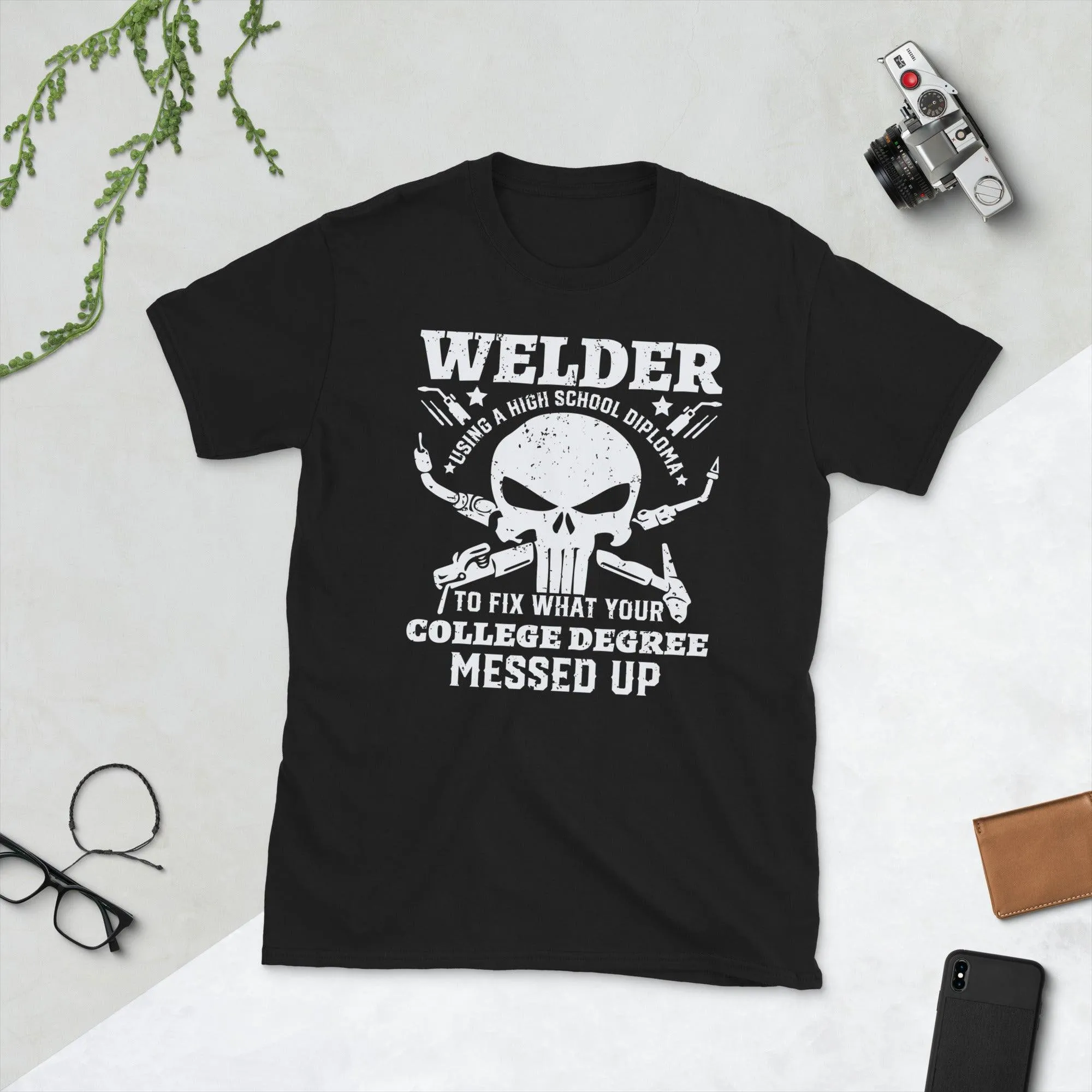 Welder using a high school diploma Unisex Tee