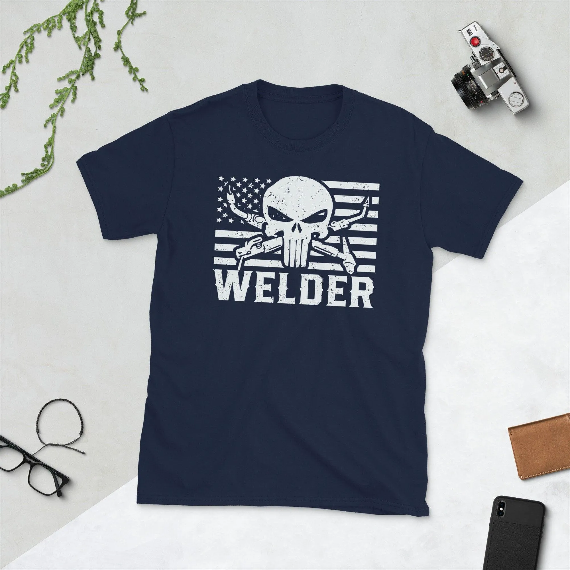 Welder Vintage American Flag Unisex Tee