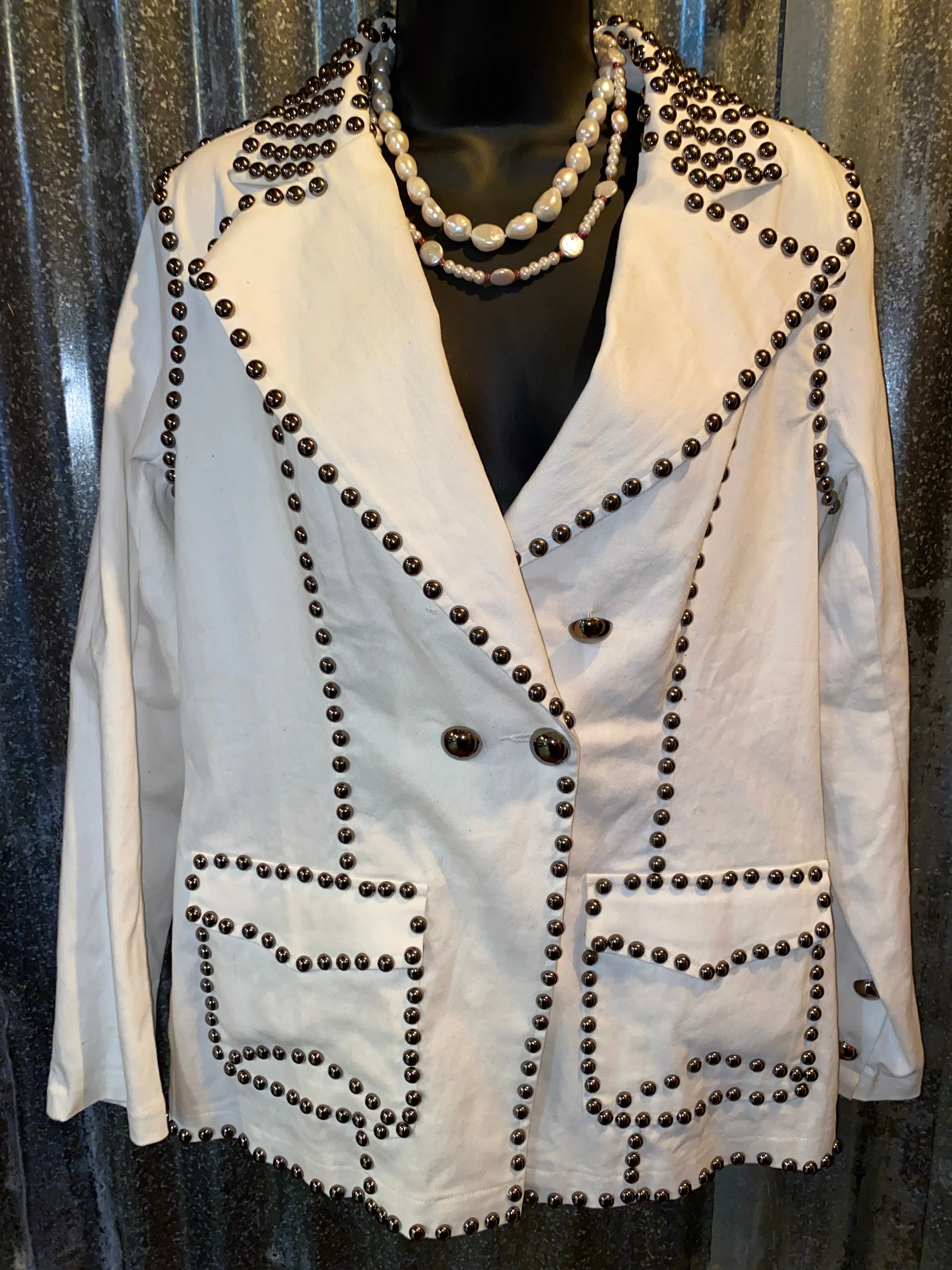 White Denim Jacket with Studs