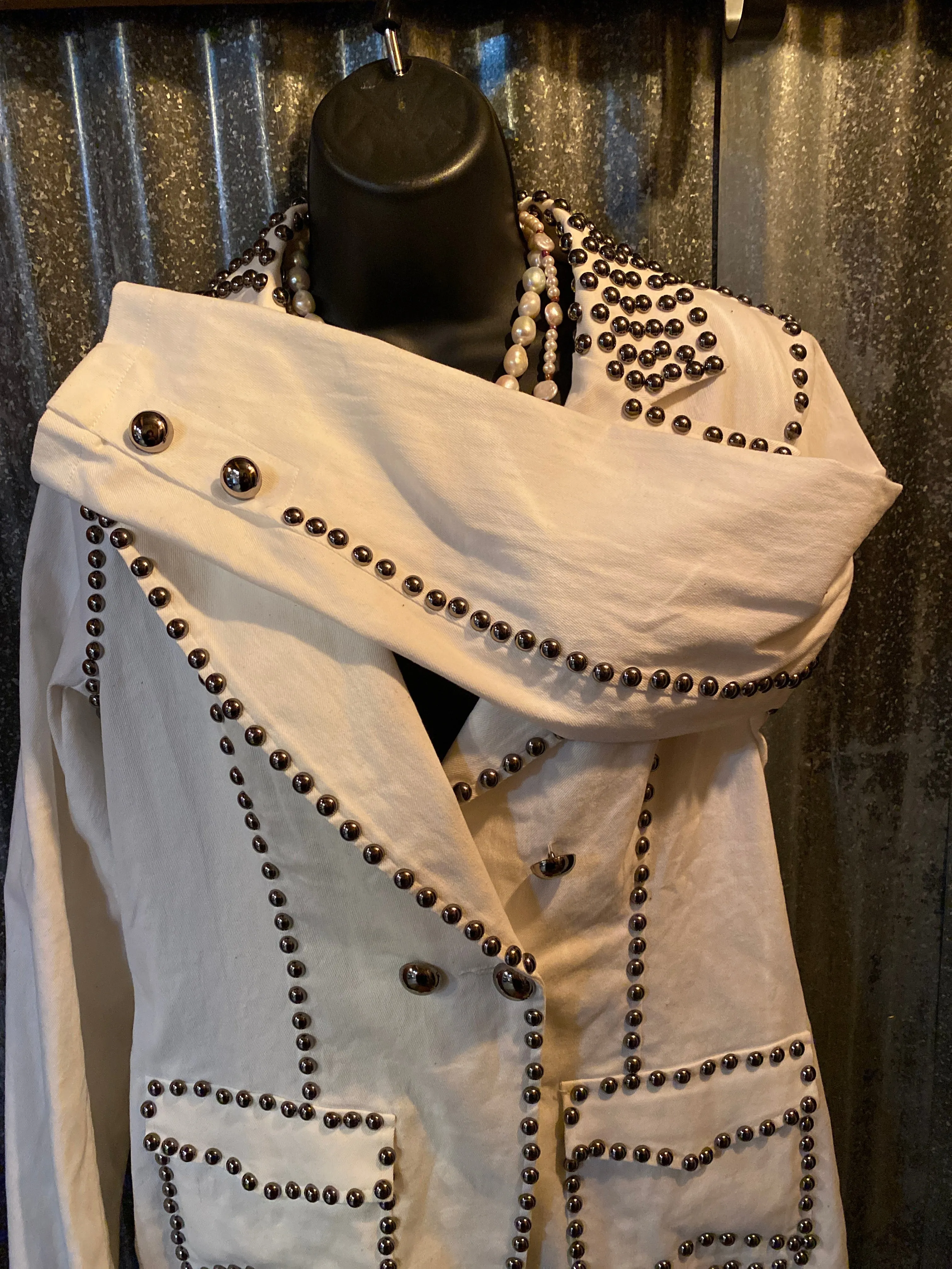 White Denim Jacket with Studs