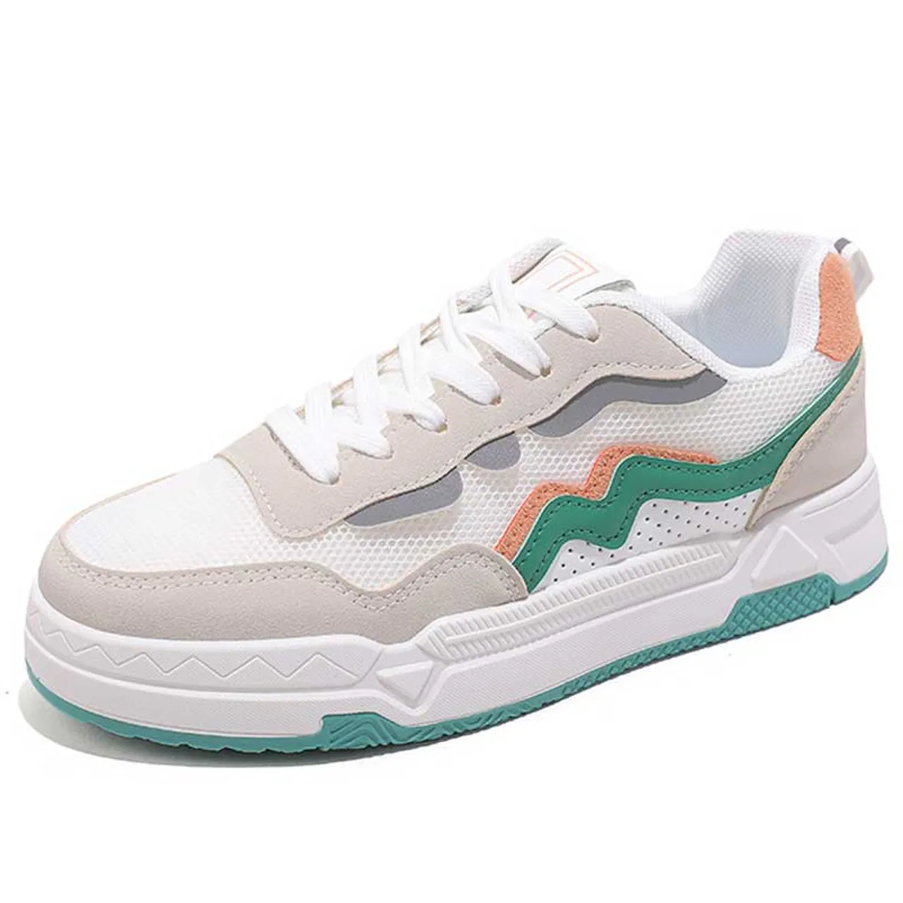 White green wave accents pattern shoe sneaker