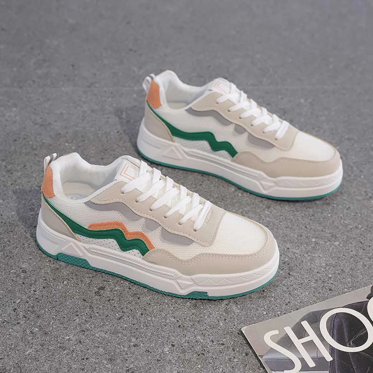 White green wave accents pattern shoe sneaker