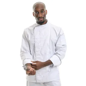 White Short Sleeve or Long Sleeve Kitchen Coat with Black Piping - MANELLI