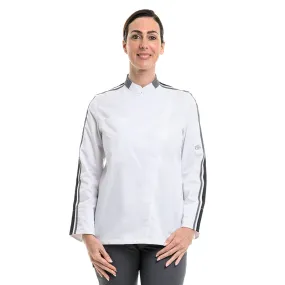 Women Long Sleeve White Kitchen Coat with Black Piping  - MOLINEL