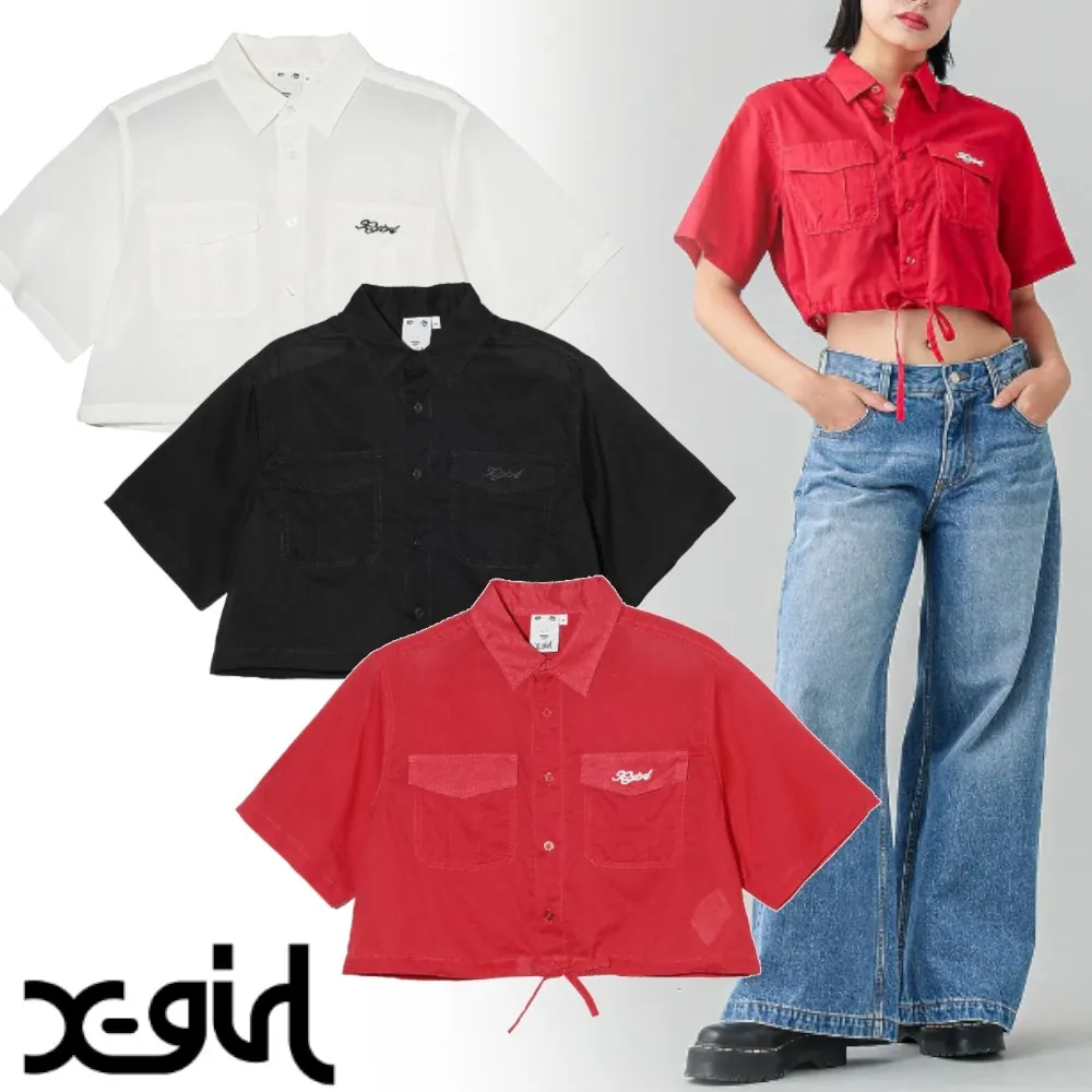 X-girl  |Casual Style Street Style Plain Cotton Short Sleeves Logo