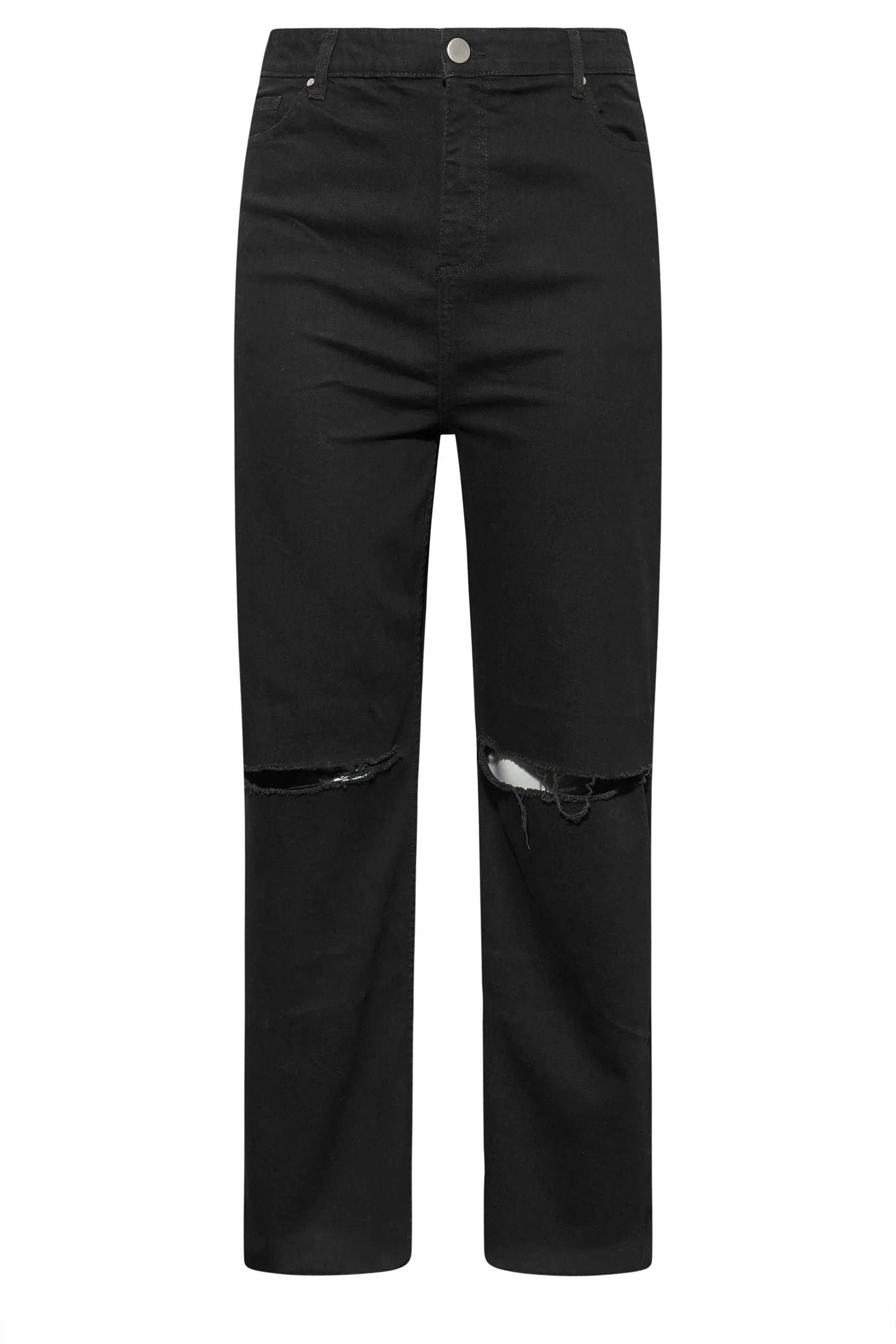 YOURS Curve Black Ripped Wide Leg Stretch Jeans